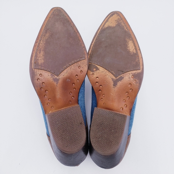 Vintage 90s y2k Leather /Denim Boho Western Cowgirl Heeled Low Heel Bootie 7 - Picture 8 of 11